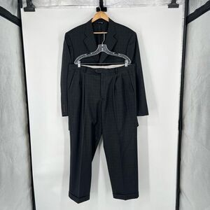 G. Manzoni Pant Suit 2 Piece Set Pure New Wool Checked Black Mens Size 44R